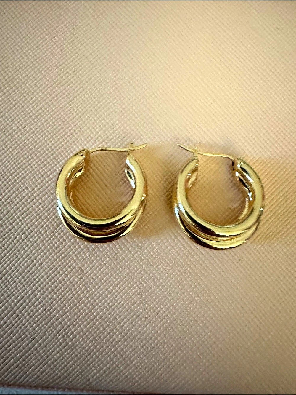 18k Real Gold Hoop Earrings Triple Layered Chunky